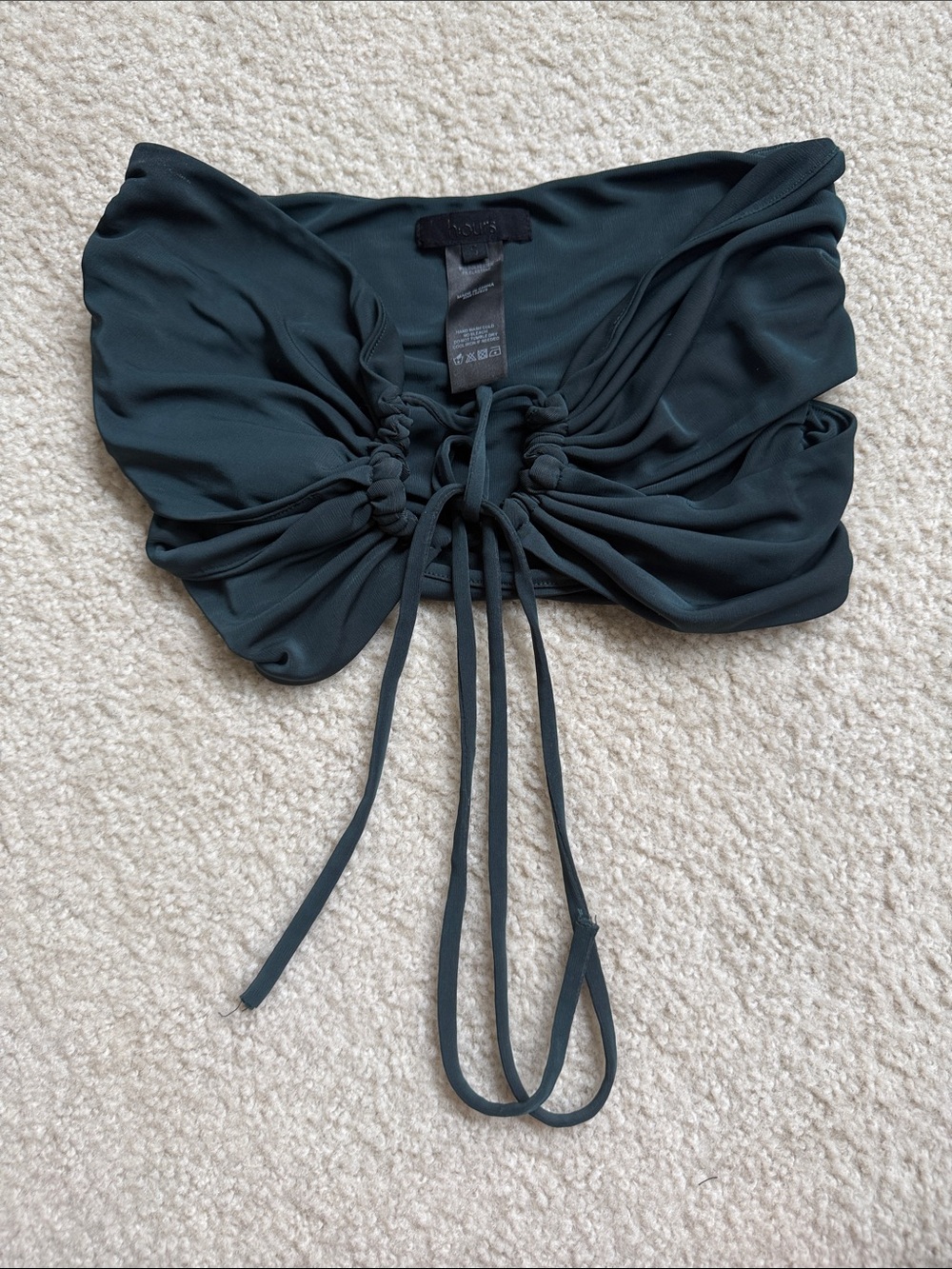 hours Women’s Ruched Drawstring Strapless Top - Dark Green